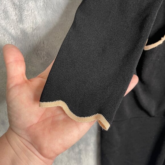 Zara‎ Knit Open Front Cardigan Women's M Black Travel Slinky Scallop Hemline - Picture 4 of 10